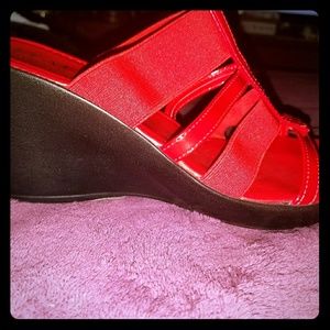 Red Strappy Wedge Sandals